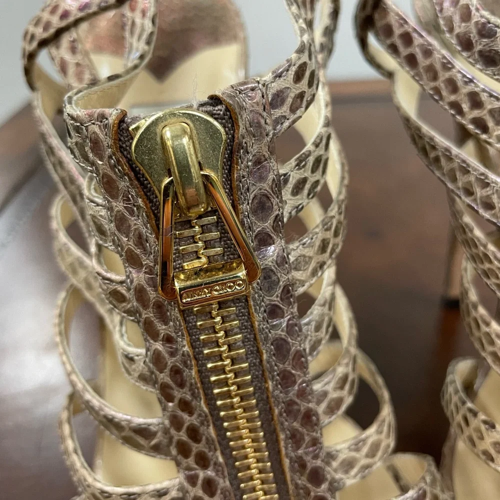 JIMMY CHOO 'Glenys' Platform Iridescent Snakeskin Cage‎ Sandals Size 39 $1295